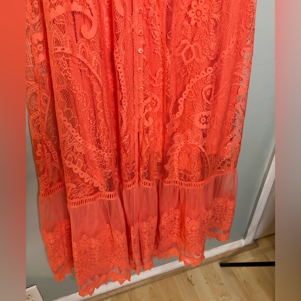 NWT Torrid Maxi Lace Button-Front‎ Dress in orange/pink - Picture 10 of 12